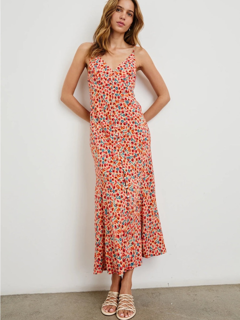 Rails Coral Multicolor Floral Slip Maxi Dress